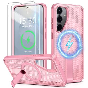 Imagem de Jshru Capa para Samsung Galaxy S25 Plus /S24 Plus com [2 peças] Protetores de tela HD, compatível com MagSafe [proteção contra quedas de grau militar], capa fina translúcida com suporte invisível para