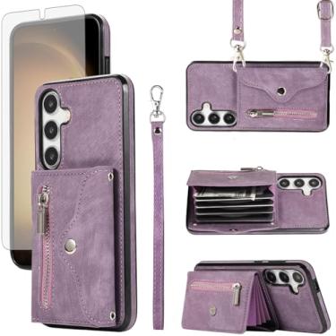 Imagem de Asuwish Capa de telefone para Samsung Galaxy S25 FE 5G capa carteira e protetor de tela de vidro temperado com alça transversal de pulso cordão suporte para cartão de crédito S 25 EF S25FE 25S 25FE