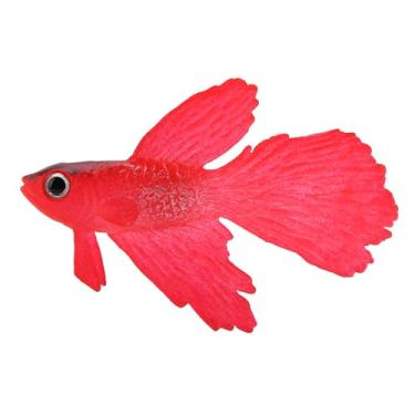 Imagem de Generic Ornamento Realista do Tanque de Peixes do Silicone, Fácil de Limpar a Decoração Falsa Peixes Azul para Entusiastas Aquário (Peixe betta vermelho nº 1)