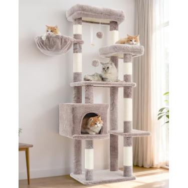 Imagem de Gitelsnour Árvore de gato para gatos internos, torre de gato de 140 cm com 7 postes de arranhar de sisal, condomínio de vários níveis para gatos com bola peluda de plataforma grande, caverna de gatos