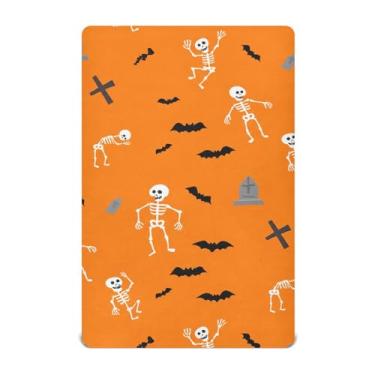 Imagem de Wassud Lençóis de berço respiráveis com esqueletos dançantes, capas de colchão de berço com elástico 68 x 99 cm, lençol neutro para meninos e meninas (serve para berço padrão e pacote e brincadeira)