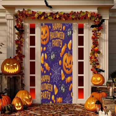 Imagem de Wassud Feliz Dia das Bruxas, decoração de porta de festa, banner, interior, varanda, casa, decoração grande, porta da frente, decoração de festa, 91 x 242 cm