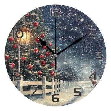Imagem de YETTASBIN Relógio de parede de árvore de Natal, silencioso, sem tique-taque, operado por bateria, relógio redondo decorativo criativo para cozinha, sala de estar, banheiro, decoração de escritório em