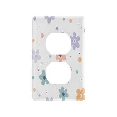 Imagem de Wassud Placa de cobertura para interruptor de luz, capas de tomada decorativas, placa de parede para tomadas elétricas, pétalas simples, duplex, 11 x 7 cm