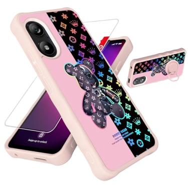 Imagem de jioeuinly Capa para celular Foxx FOXXD A67W compatível com Foxx FOXXD A67W Lite [com protetor de tela de vidro temperado][PC rígido + silicone macio][suporte para anel] [luz refletora colorida