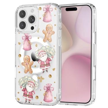 Imagem de OFQKOAKS Capa para iPhone 15 Pro Max, compatível com MagSafe, fofa festiva de Natal, Papai Noel, bolsa magnética para celular, capa protetora fina e transparente para mulheres e meninas