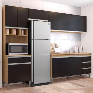 Imagem de Conjunto Cozinha Andreia 280cm AJL Móveis, Amêndoa/Preto