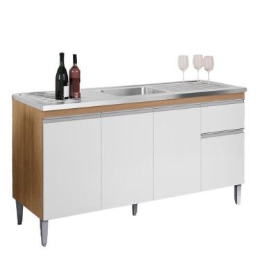 Imagem de Balcão Tatiane Cozinha 4 Portas 1 Gaveta 150cm Sem Tampo AJL Móveis, A