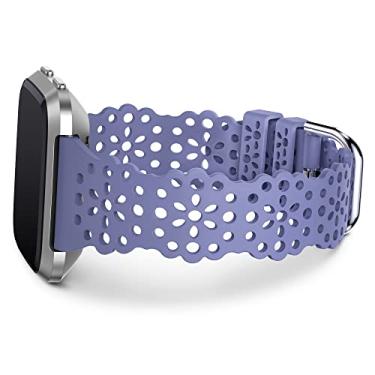 Imagem de Pulseira de silicone compatível com Fitbit Versa/Versa 2, fina, vazada, esportiva, respirável, impermeável, macia, de substituição para Versa Lite/SE, lavanda
