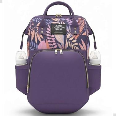 Imagem de Mochila Maternidade Cor Roxo Floral Grande Mamãe Bebê