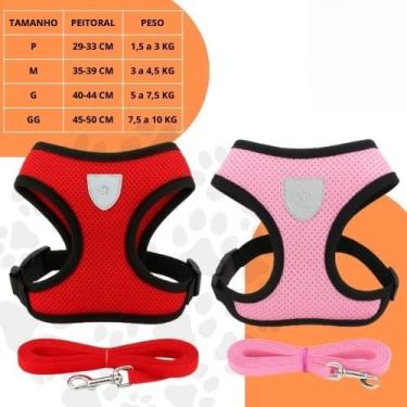 Imagem de Coleira Peitoral Ajustável para Cachorro e Gato com Guia – Peitoral Respirável Refletivo, Confortável e Seguro, Material Poliéster para Passeio(KIT 1 Vermelha + 1 Rosa,M)