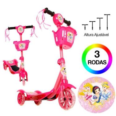 Imagem de Patinete de Menina Princesas 3 Rodas Brinquedo Criança C Led - DM Toys