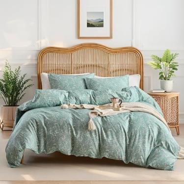 Imagem de REYOS Jogo de cama casal (1 edredom + 2 fronhas) para quarto, boêmio, microfibra premium, conjunto de 3 peças, lavável para todas as idades, verde sálvia, 203 x 230 cm