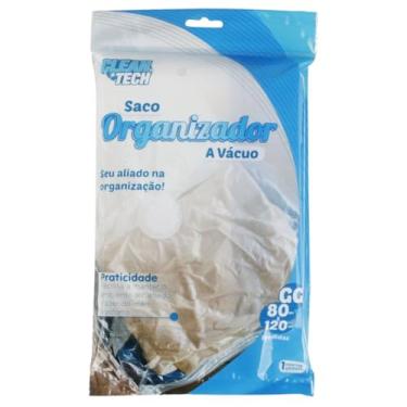 Imagem de Saco Organizador a Vácuo GG, 80x120cm, PVC Transparente, Redução de Volume 80%, com Zíper Hermético, Branco, 1 Unidade