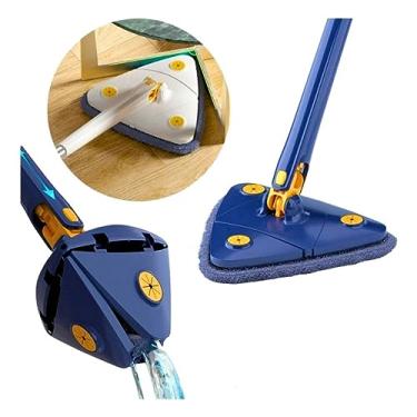 Imagem de Esfregão Triangular Giratório 360°, Cabo Ajustável 130cm, Microfibra, Azul/Branco