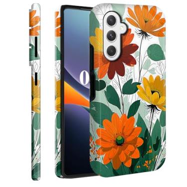 Imagem de TSNJTBDL Capa para Galaxy S25 FE, PC rígido de camada dupla + TPU macio resistente 2 em 1 capa protetora para celular para Samsung Galaxy S25 FE 6,7 polegadas (2025) - buquê de margaridas laranja