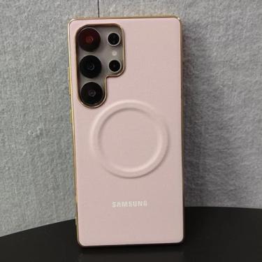 Imagem de Capa de carregamento sem fio magnético para Samsung Galaxy S25 S24 Ultra Plus, capa traseira de luxo com revestimento eletroplástico (para Galaxy S24/Rosa)