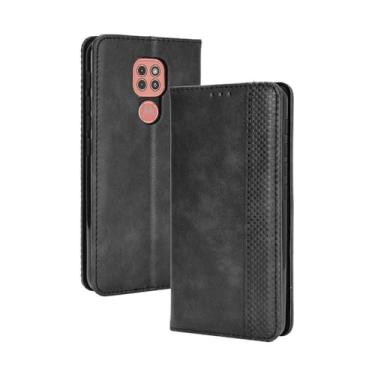 Imagem de Capa flip de couro para MOTO G9 Play,Flip magnético retro,Caso de telefone de couro PU,Design de carteira com 3 slots de cartão e 1 clipe de dinheiro -Black