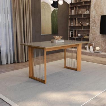 Imagem de Conjunto Sala De Jantar Lina Em Madeira Maciça 6 Cadeiras Boucle Cinza