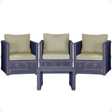 Imagem de Mesa E 3 Poltronas Madri Corda Náutica Estofado 7 Trama Azul