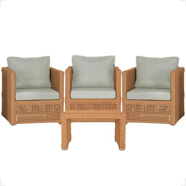 Imagem de Mesa E 3 Poltronas Madri Corda Náutica Estofado 3 Trama Terra Cota