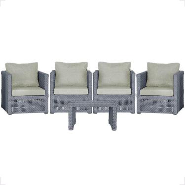Imagem de Mesa E 4 Poltronas Madri Corda Náutica Estofado 3 Trama Prata
