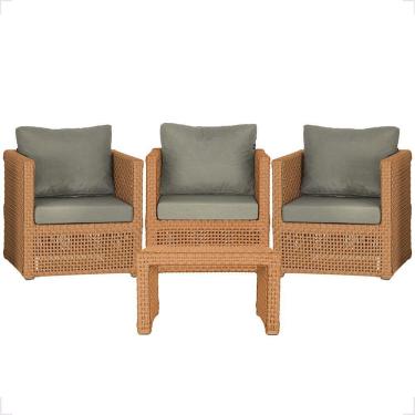 Imagem de Mesa E 3 Poltronas Madri Corda Náutica Estofado 8 Trama Terra Cota