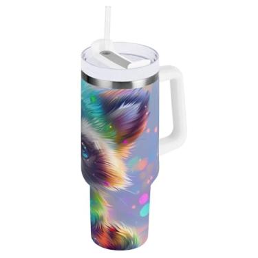 Imagem de ODAWA Copo à prova de derramamento de 1,134 g com canudo, copos de isolamento duplo para filhotes de arco-íris com alça e tampa de canudo