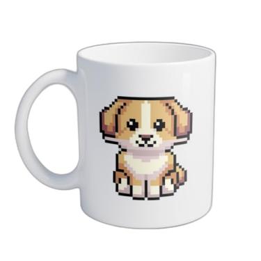 Imagem de Caneca Xícara de Café Porcelana 300ml Desenho Pixel Art Cachorro Inu