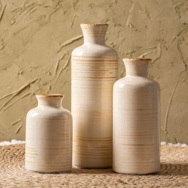 Imagem de Conjunto de 3 vasos de cerâmica, vasos de flores decorativos minimalistas para decoração de casa de fazenda, cornija de prateleira de mesa, sala de estar, entrada, centro de mesa de cozinha