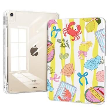 Imagem de Piznernico Capa para iPad Air 11 polegadas M3/M2 7ª/6ª geração 2025/2024, iPad Air 10,9 polegadas 5ª/4ª geração 2022/2020 com suporte para lápis, capa traseira transparente fina com três dobras