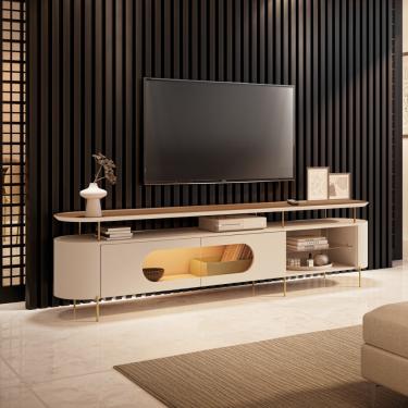 Imagem de Rack para TV até 85 Polegadas com LED 2 Portas Ária HB Móveis - Off White/Castanho