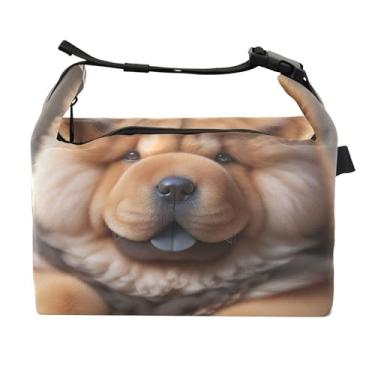 Imagem de TSENQUE Lancheira fofa para cachorros Chow Chow para mulheres, lancheira com alça de ombro, lancheira para trabalho e adultos, linda bolsa isolada rosa para trabalho