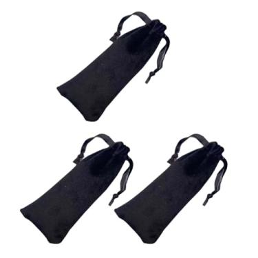 Imagem de lasenersm 3 sacos de veludo para batom com cordão, sacos de veludo, cordão pequeno, saco de presente, bolsas de joias para joias, artesanato, protetor labial, 5 x 5 polegadas, preto