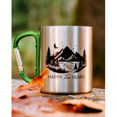 Imagem de PureRejuva Presentes de estanho de aniversário de 10 anos para ele – aniversário de lata para marido – Caneca de alumínio de 236 a 340 ml com alça de mosquetão – 10º aniversário para casal (verde 340