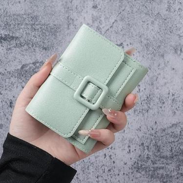 Imagem de Carteira feminina de couro genuíno com dobra dupla/tripla - Suporte minimalista para cartão de crédito com bloqueio de RFID e bolso para moedas, Verde, Casual