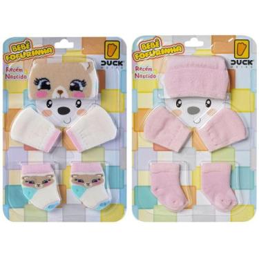 Imagem de Kit 2 Conjuntos Touca Luva e Meia Bebê Recém-Nascido Enxoval Menina - 