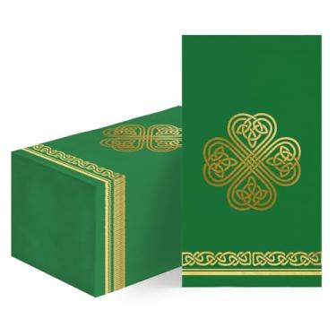 Imagem de Horaldaily 100 guardanapos de papel descartáveis para convidados do dia de São Patrício, toalha de mão de nó chinês de trevo trançado para festa, almoço, jantar, cozinha, banheiro