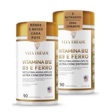 Imagem de Vitamina b12 Concentrado 412% com Acido Fólico 150% e Ferro 100% - Kit 180 Cáps. Rendimento 6 meses