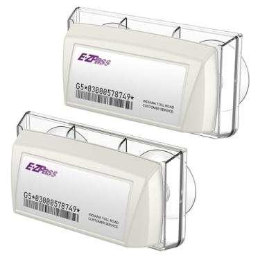 Imagem de PakWizz Pacote com 2 suportes EZ Pass, Transponder EZ Pass para para-brisa com ventosas fortes para carro, compatível com EZ Pass Mini/iPass, suporte de pedágio durável resistente ao calor e UV fácil