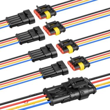 Imagem de RED WOLF Conector impermeável de 4 pinos 16 AWG, conectores de fio elétrico automotivo, conector de 4 fios soquete macho e fêmea para carros, caminhões, motocicletas, barcos marítimos - 5 kits (4