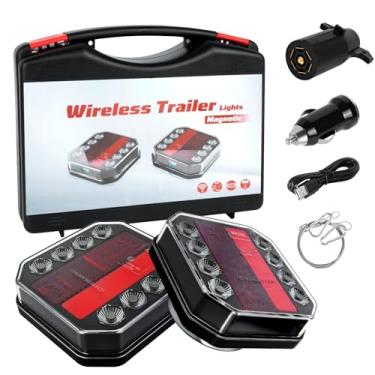 Imagem de HMCYCI Luzes de reboque magnéticas sem fio atualizadas – Kit recarregável com freio, seta e luzes de ré para caminhões, barcos, trailers, caravanas