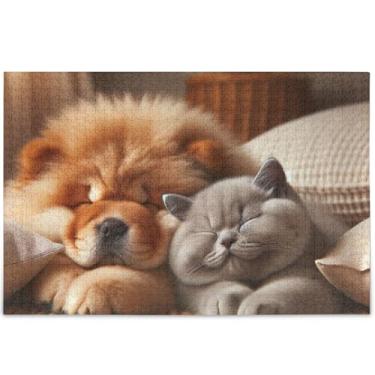 Imagem de Chow Chow Quebra-cabeça de cachorro fofo gato filhote de cachorro 1000 peças Engraçado Único Divertido Brinquedo Adulto Pintura Arte Animal, 75 cm x 50 cm
