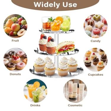 Imagem de Palmeiras pretas e brancas, branco, suporte de cupcake de 3 camadas, exibição de chá para festa de chá, bandeja de servir personalizada, mesa de deserto, organizador de comida de bolo, formatura