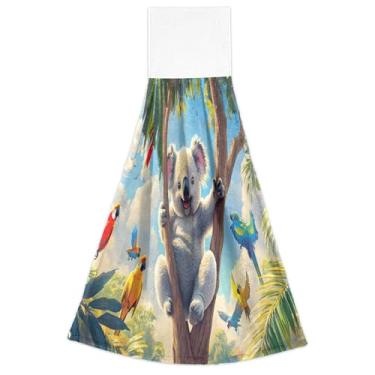 Imagem de Joisal Toalhas de mão de outono com laços para pendurar bonito coala papagaio forno toalha de dedo conjunto de 2, toalha de mão de cozinha macia absorvente decorativa, 18,2 x 14 polegadas