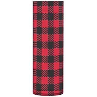 Imagem de Vaso de flores cilíndrico xadrez vermelho preto búfalo para mesa, vasos e plantadores de plástico personalizados, decoração floral de outono para quarto, 30 cm x 9,9 cm