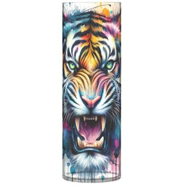Imagem de Tigre Aquarela Impressão Cilindro Vasos de Flores para Buquê Vasos Altos para Flores Impressão Personalizada Decoração de Casa Sala de Estar, 30 cm x 9,9 cm