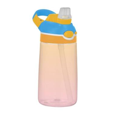 Imagem de Garrafa de água esportiva infantil gradiente rosa pérola amarela para escola, 473 ml Tritan garrafa de água de 473 ml com canudo, copo infantil portátil à prova de vazamento, alça de transporte