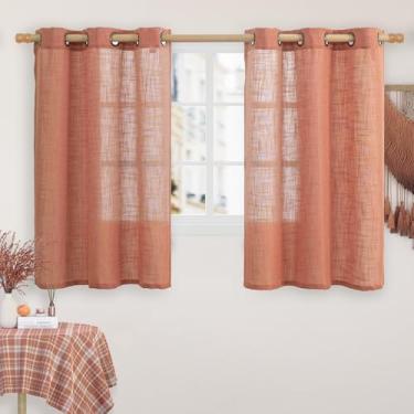 Imagem de LAMIT Cortinas de linho terracota 137 cm de comprimento, conjunto de 2 painéis, cortinas de janela semitransparentes de bronze semitransparentes, painéis boho rústicos com filtro de luz para quarto