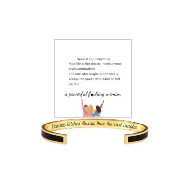 Imagem de Badass Bitches Always Have The Last Laughs Pulseira colorida motivacional, pulseira inspiradora de aço inoxidável com mensagem oculta, pulseira gravada, joia presente para mulheres, irmãs amigas